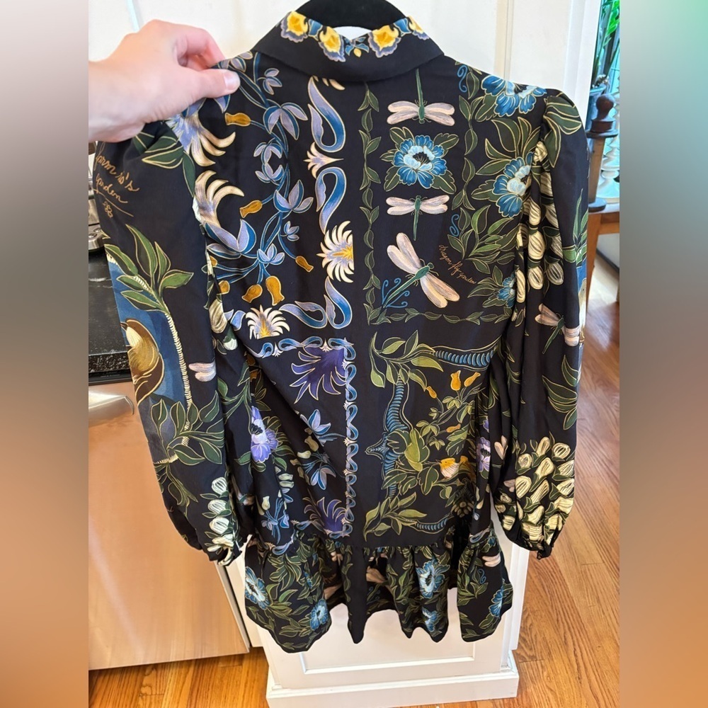 new Farm Rio Black Winter Garden long sleeve floral mini dress - Picture 6 of 7